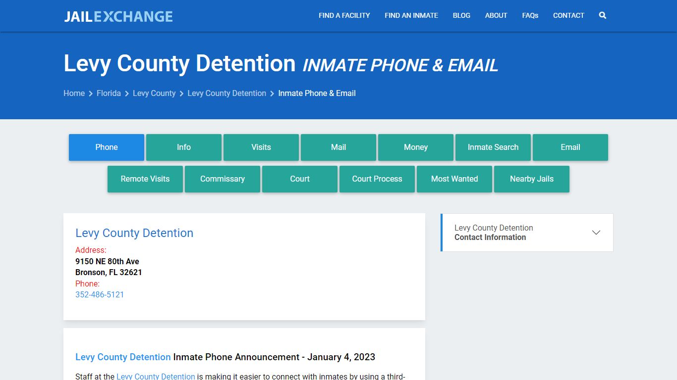 Inmate Phone - Levy County Detention, FL - Jail Exchange